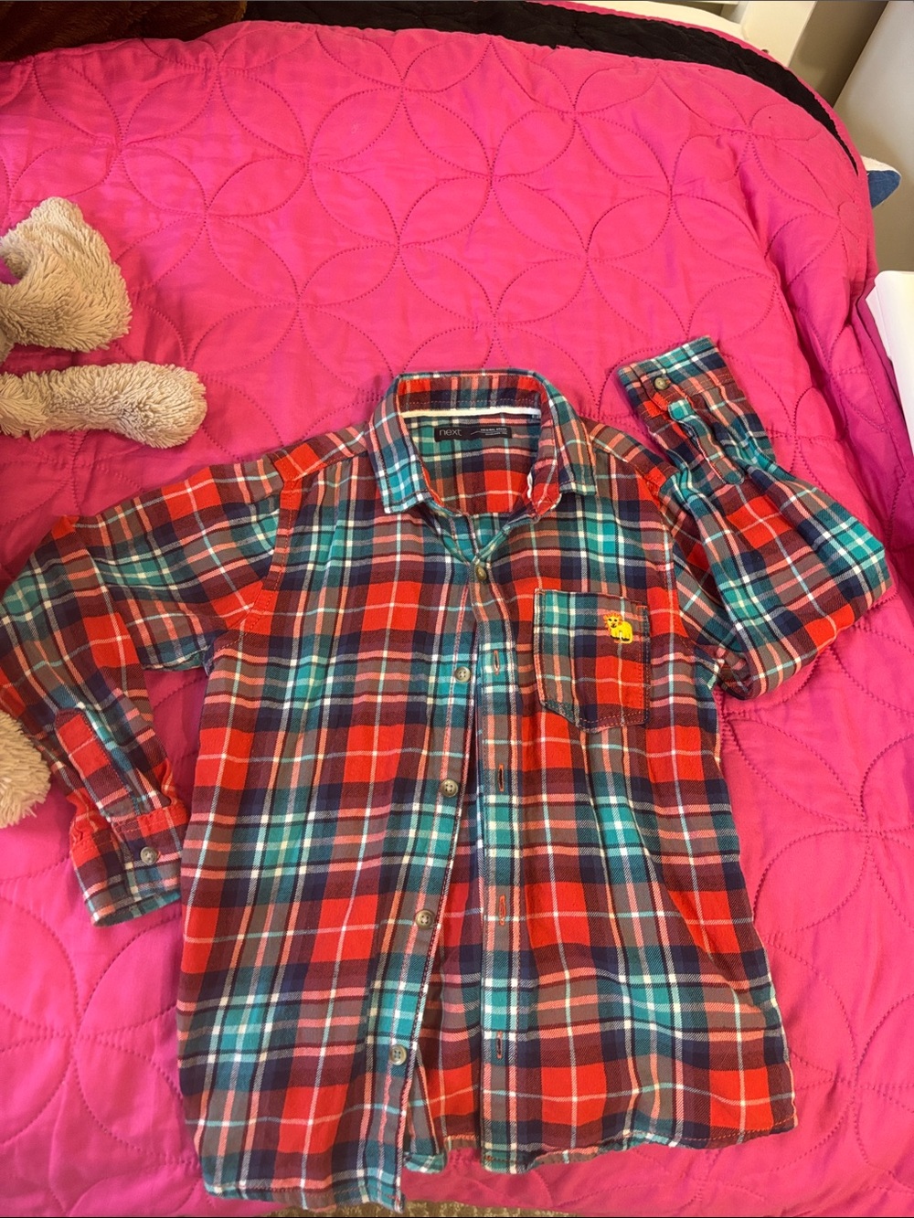 next Red & Teal Plaid Button-Down Shirt
